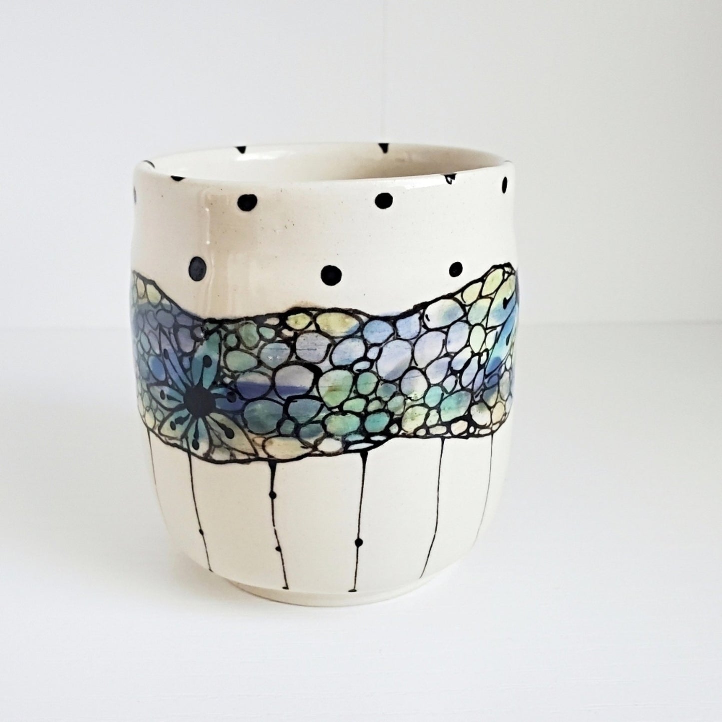 Handmade Cup & Saucer Set - Stained Glass Mosaic Design Calming Blue