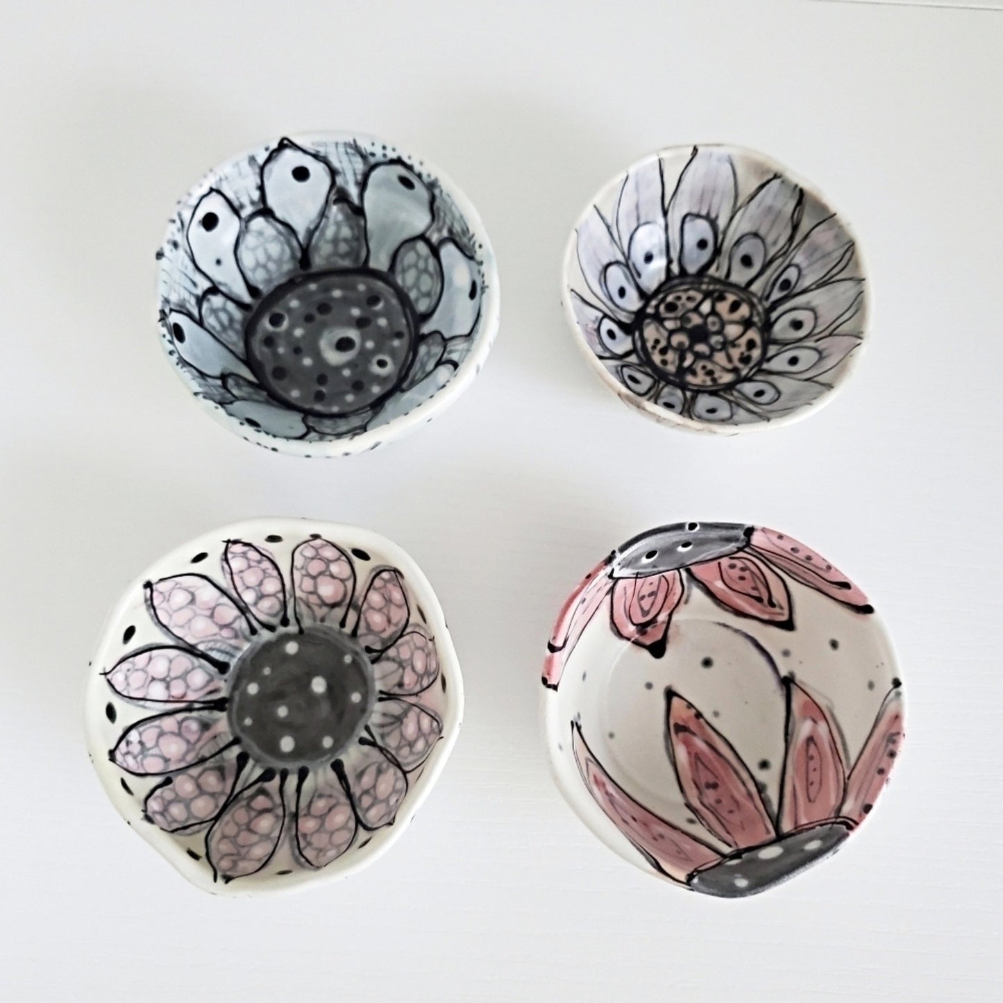 Handmade Ceramic Ring Dish - Red Daisy on Satin White - Studio 2nds