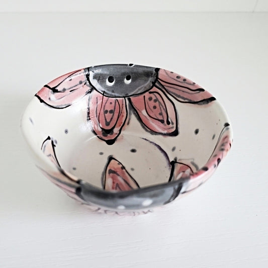 Handmade Ceramic Ring Dish - Red Daisy on Satin White - Studio 2nds