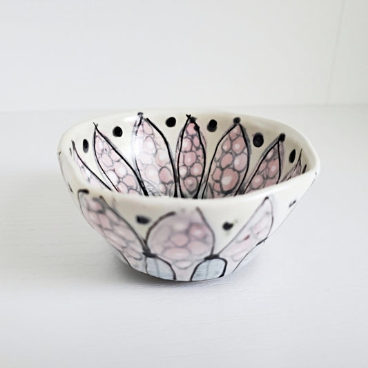 Handmade Ceramic Ring Dish - Flower Design on Satin White - Studio 2nds