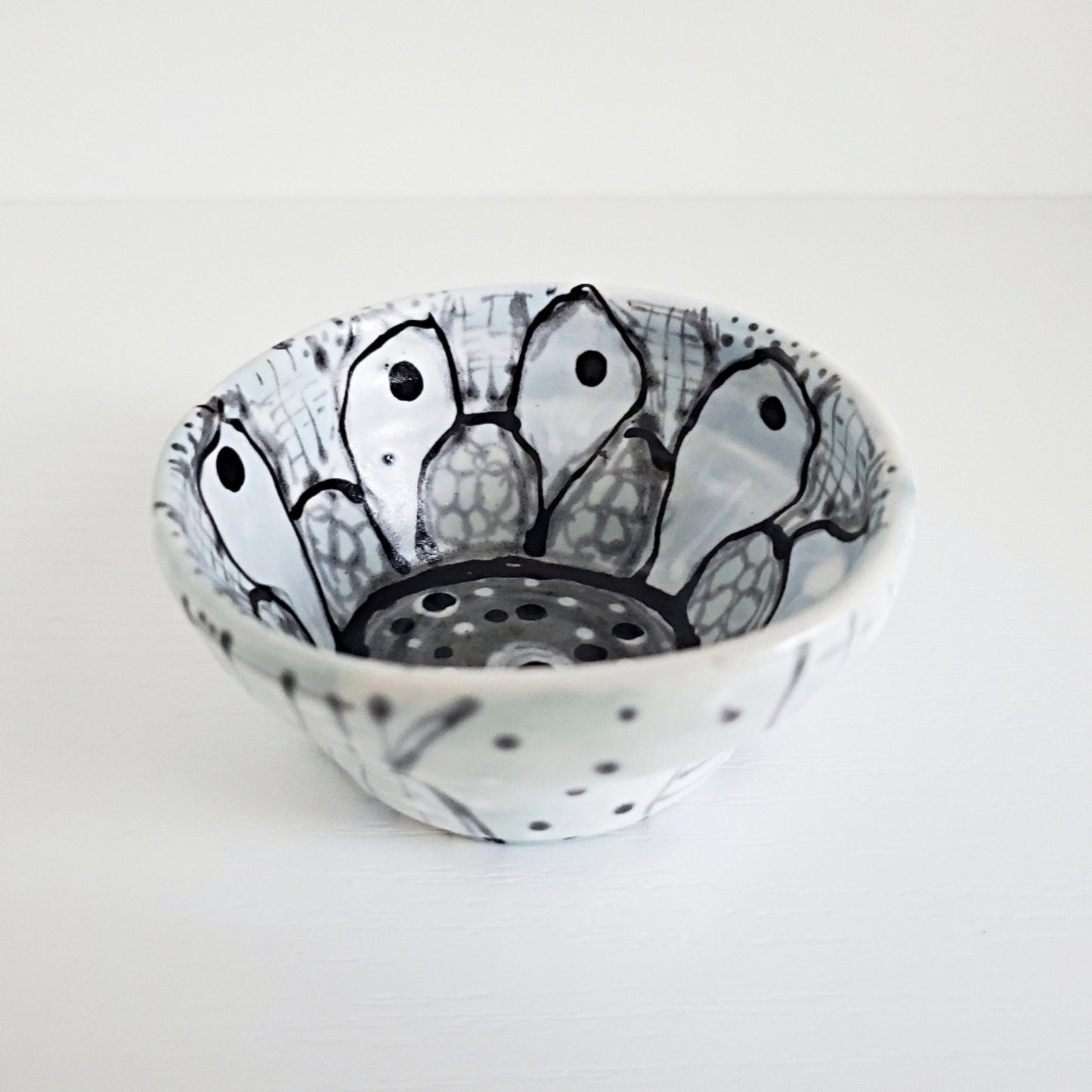 Handmade Ceramic Ring Dish - Outlined Design on Satin White - Studio 2nds