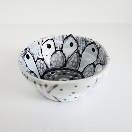 Handmade Ceramic Ring Dish - Outlined Design on Satin White - Studio 2nds