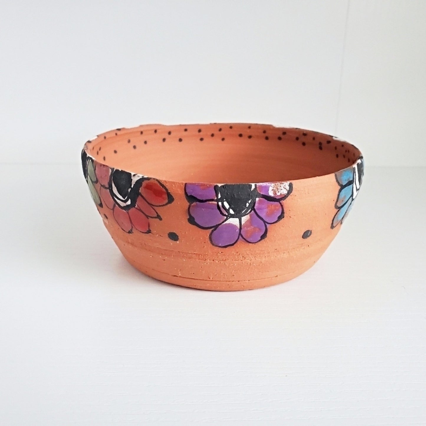 Handmade Terra Cotta Flower Pot Bowl - Multicolor Flower Band - Studio 2nds