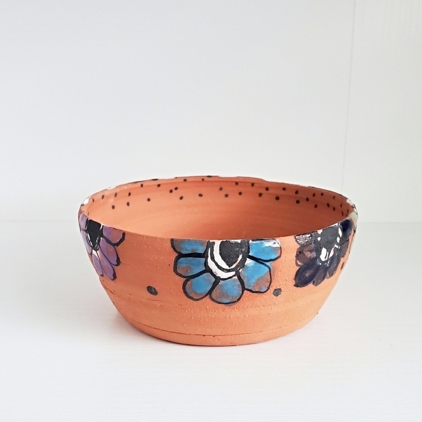Handmade Terra Cotta Flower Pot Bowl - Multicolor Flower Band - Studio 2nds