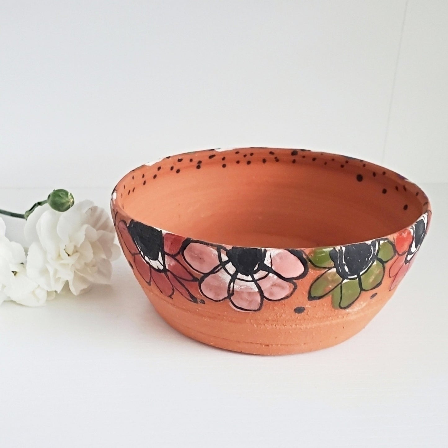 Handmade Terra Cotta Flower Pot Bowl - Multicolor Flower Band - Studio 2nds