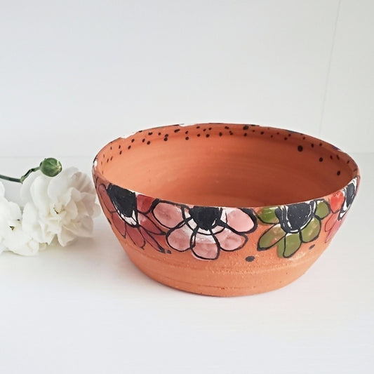 Handmade Terra Cotta Flower Pot Bowl - Multicolor Flower Band - Studio 2nds