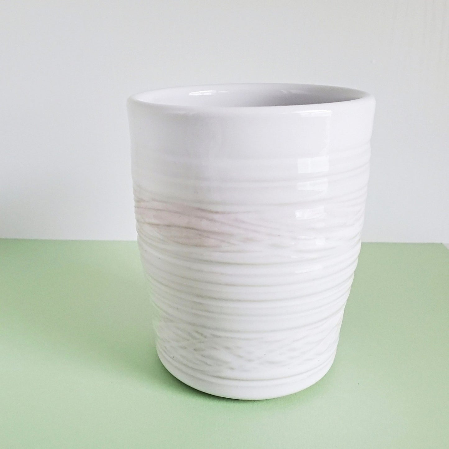 Handmade Stoneware Cup - Carved Texture White Glaze - Studio 2nds