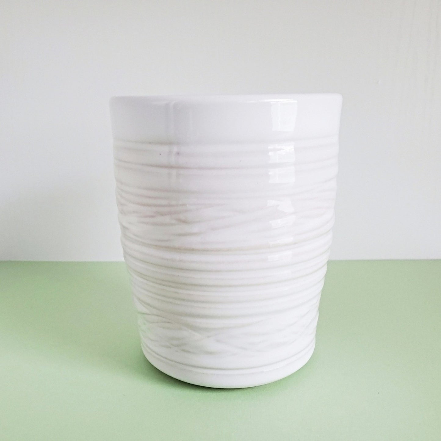 Handmade Stoneware Cup - Carved Texture White Glaze - Studio 2nds