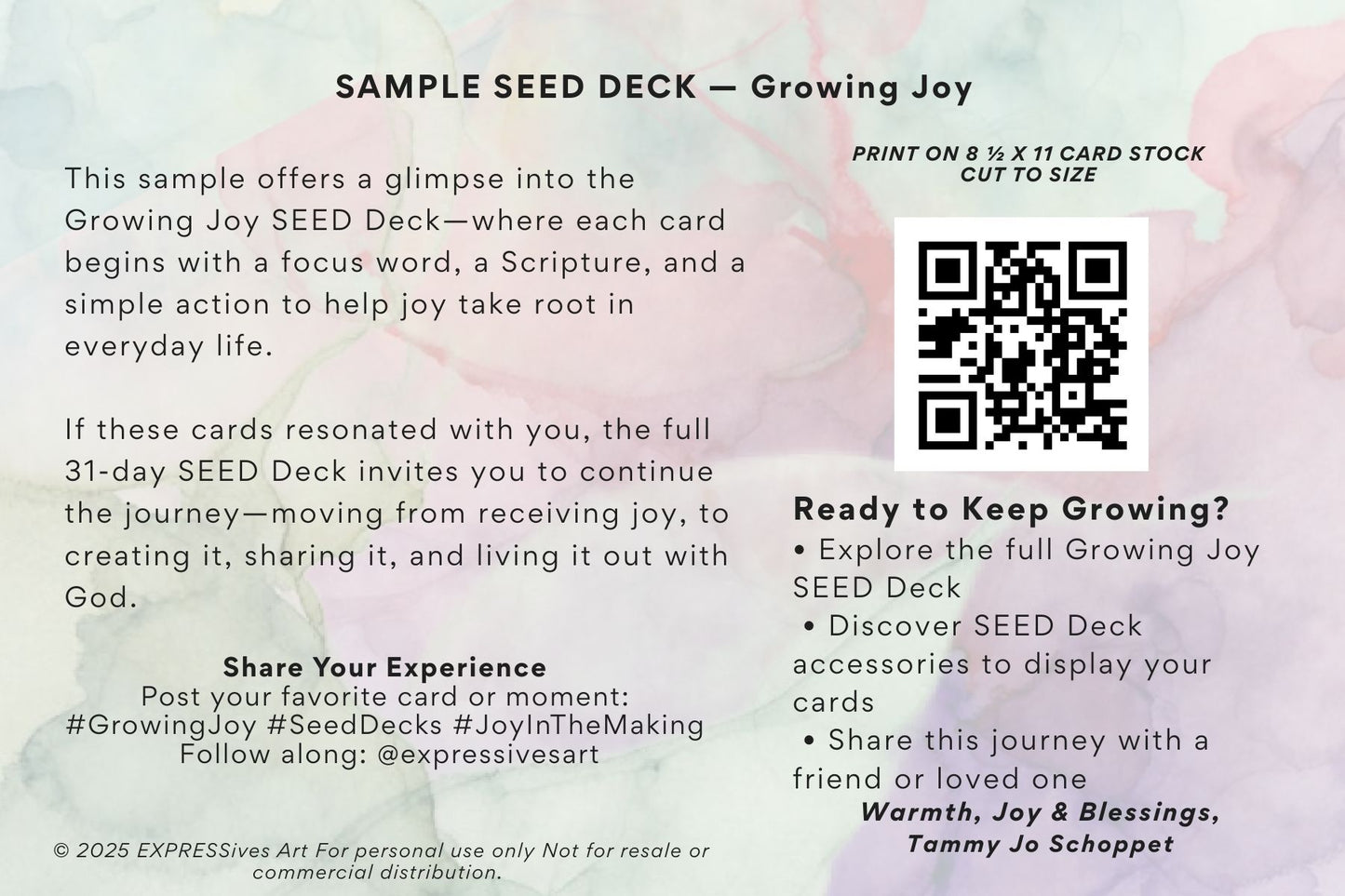 5-Day FREE Sample GROWING JOY! SEED Deck (Digital Download)
