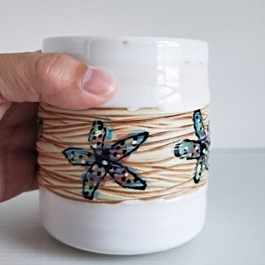 Handmade Stoneware Cup - Delicate Flower Band - Studio 2nds