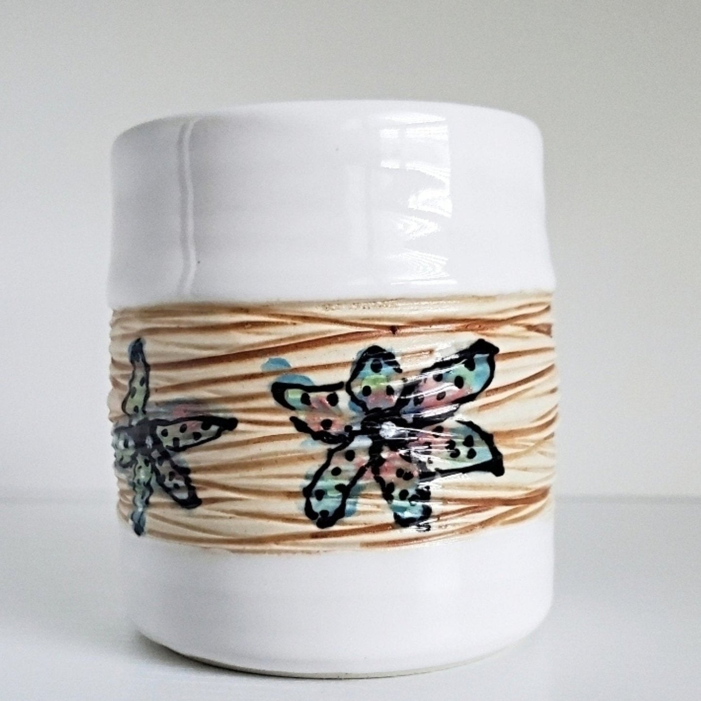 Handmade Stoneware Cup - Delicate Flower Band - Studio 2nds