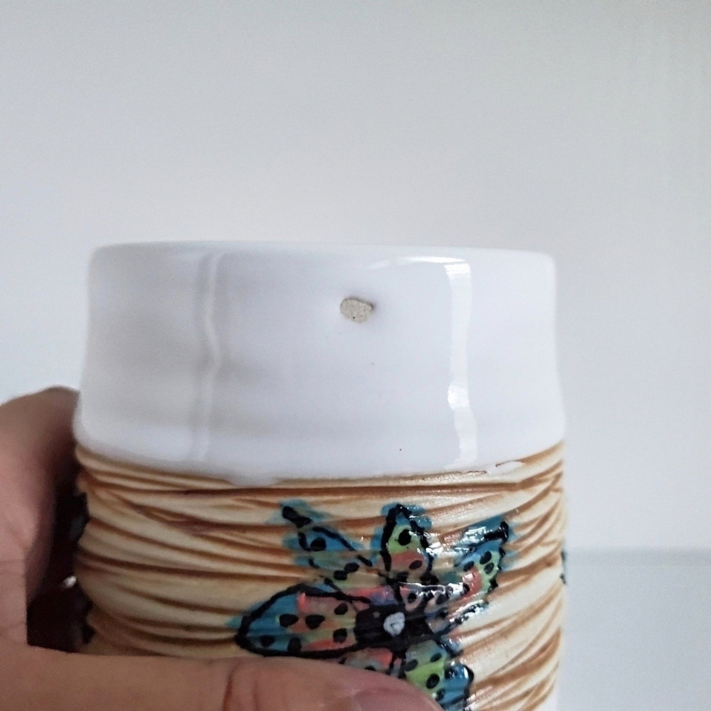 Handmade Stoneware Cup - Delicate Flower Band - Studio 2nds