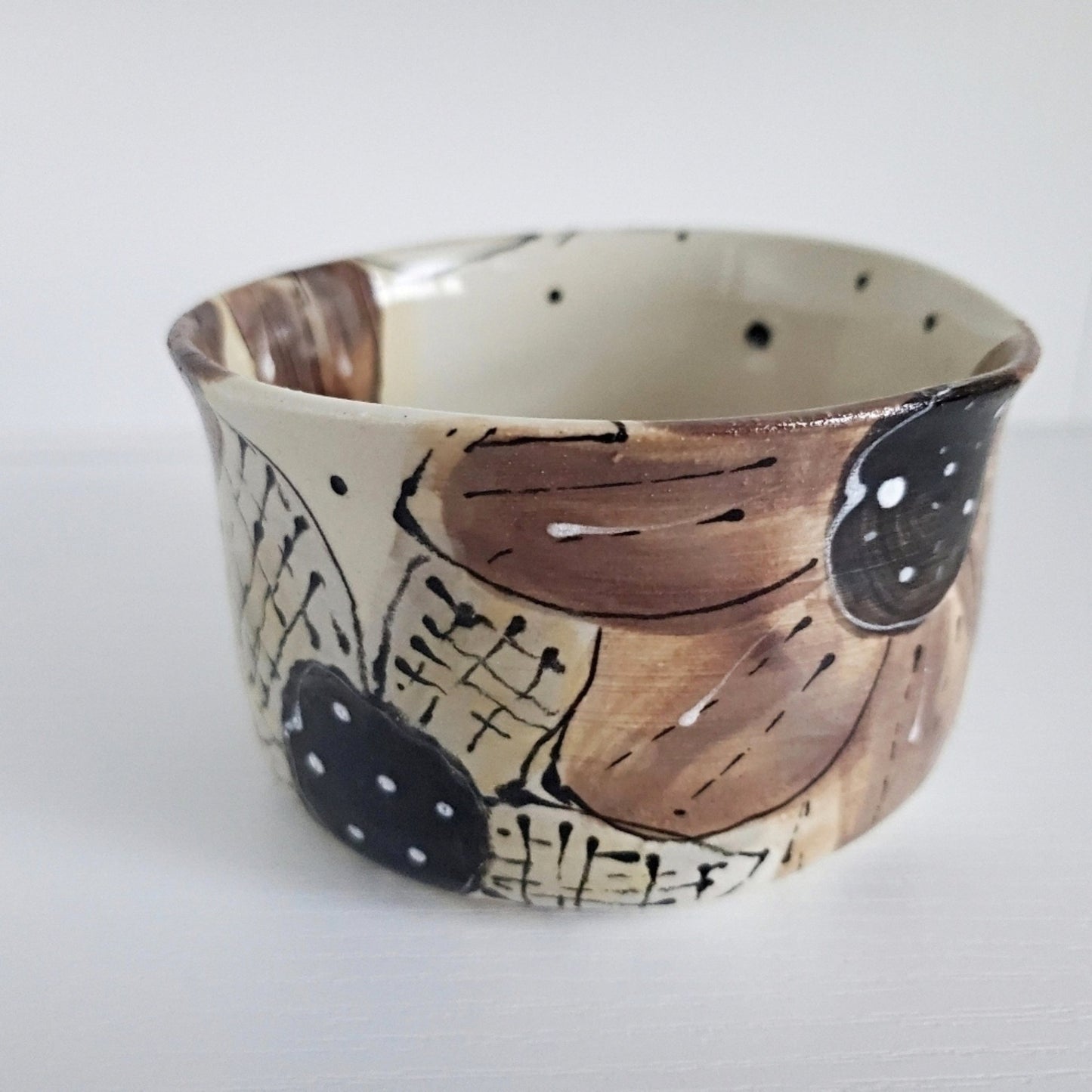 Small Snack Bowl - Brown & Grey Boho Flowers