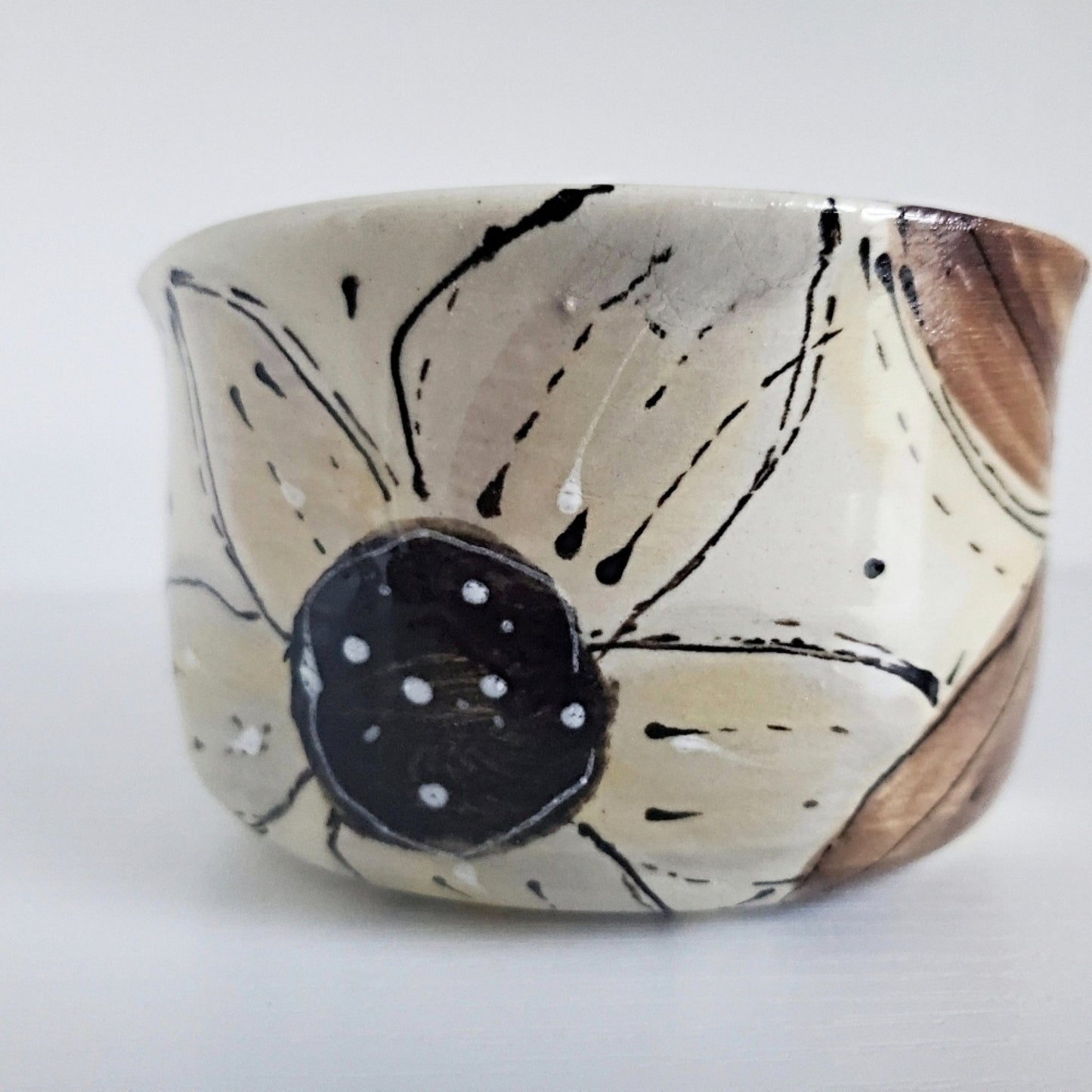 Small Snack Bowl - Brown & Grey Boho Flowers