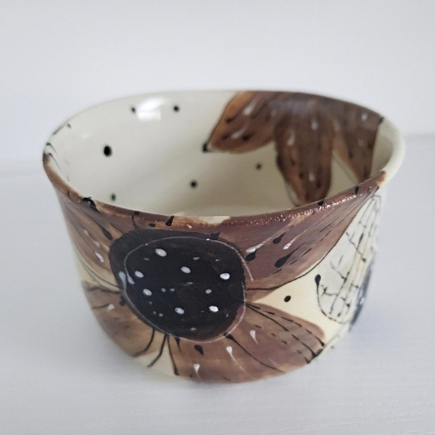 Small Snack Bowl - Brown & Grey Boho Flowers