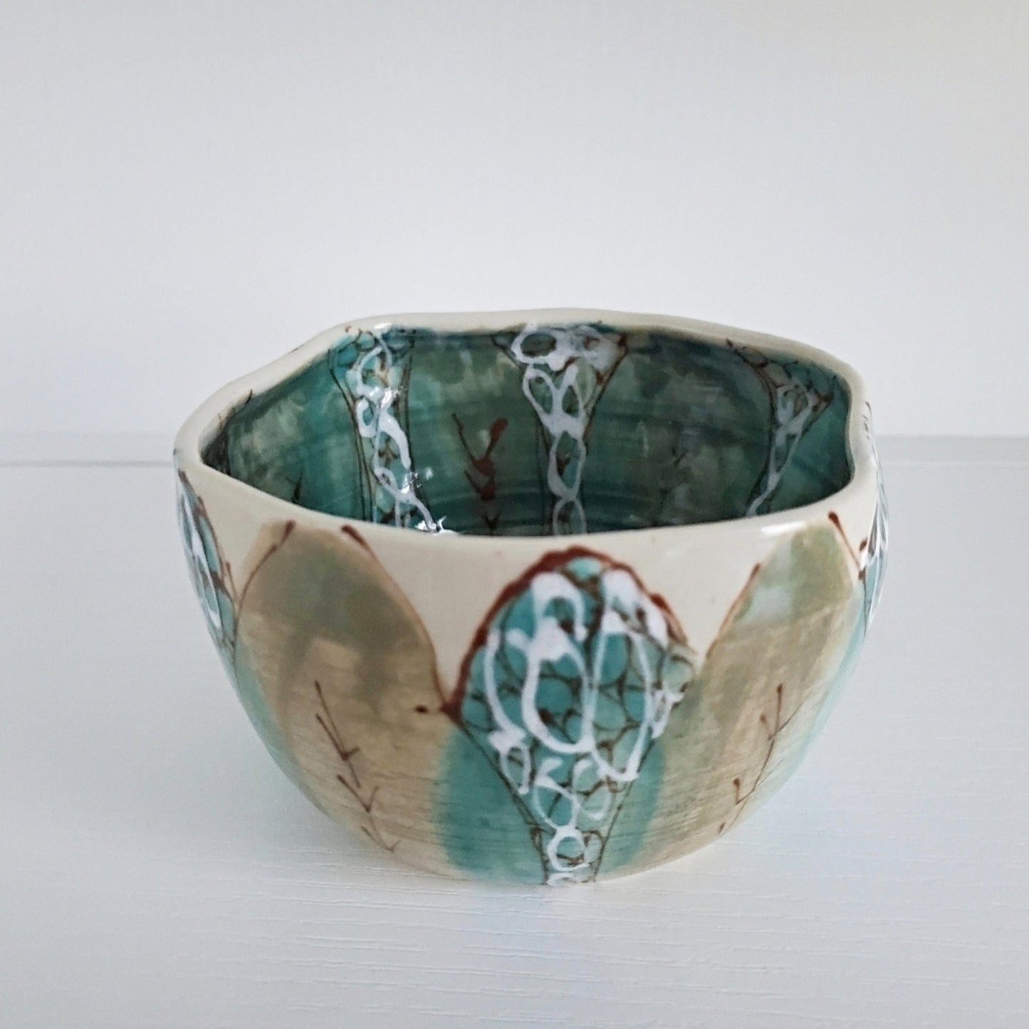 Small Snack Bowl - Turquoise Green Leaves