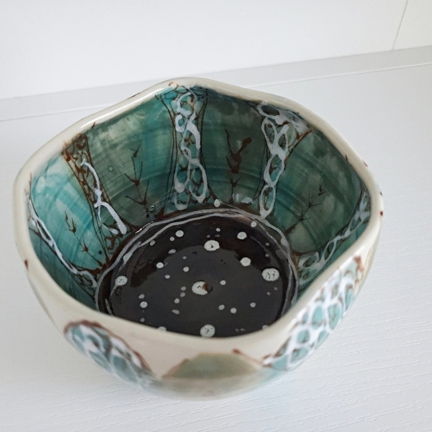 Small Snack Bowl - Turquoise Green Leaves