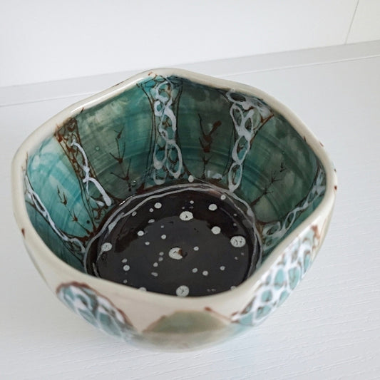 Small Snack Bowl - Turquoise Green Leaves
