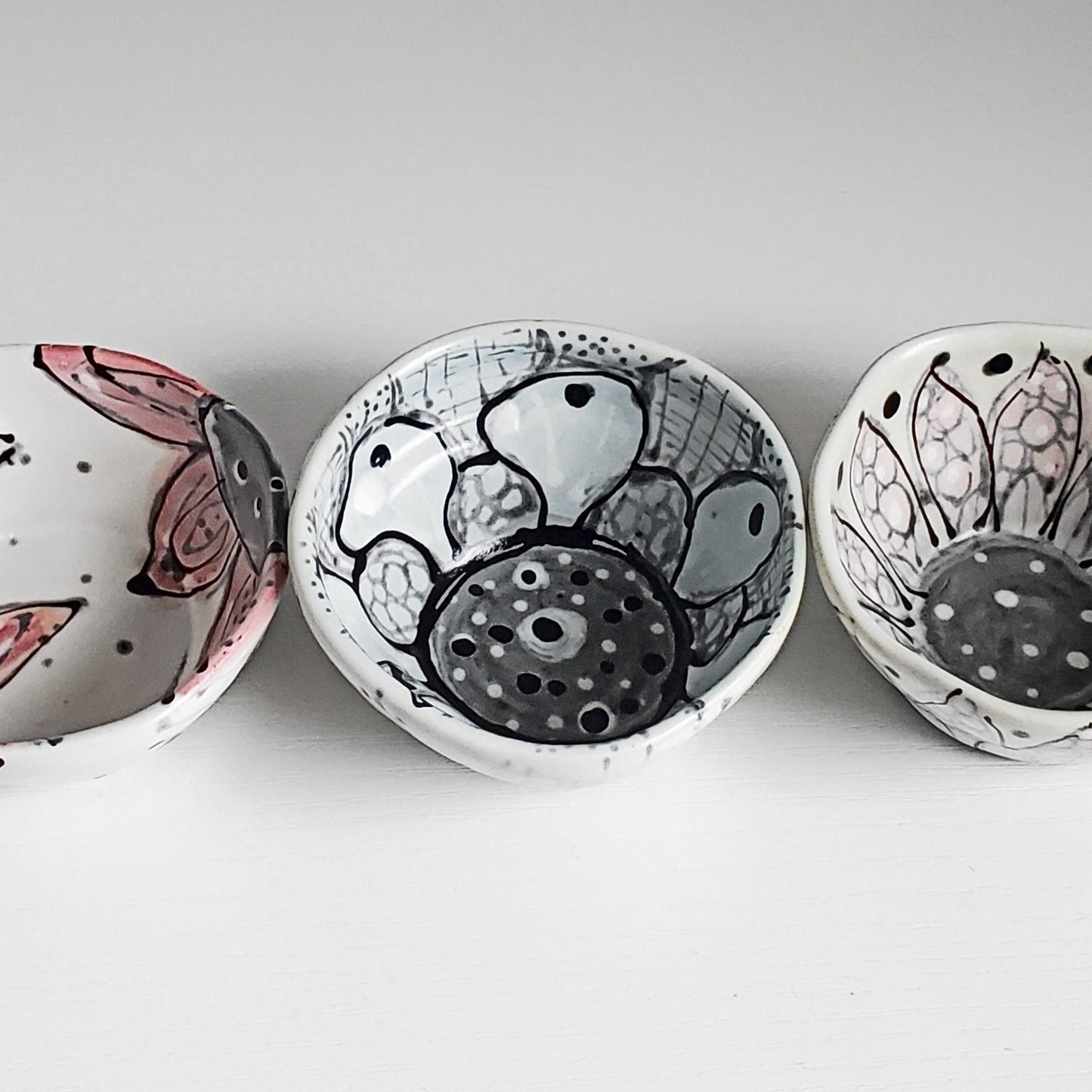 Handmade Ceramic Ring Dish - Red Daisy on Satin White - Studio 2nds