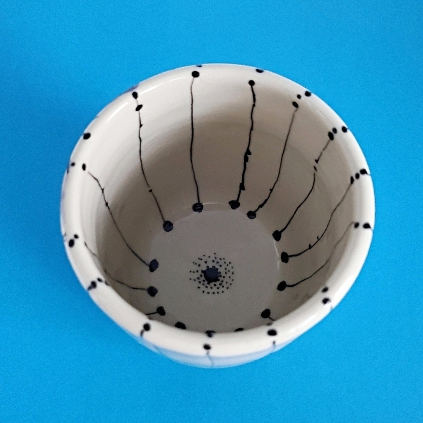 Handmade Stoneware Cup - Intricate Blue Flower