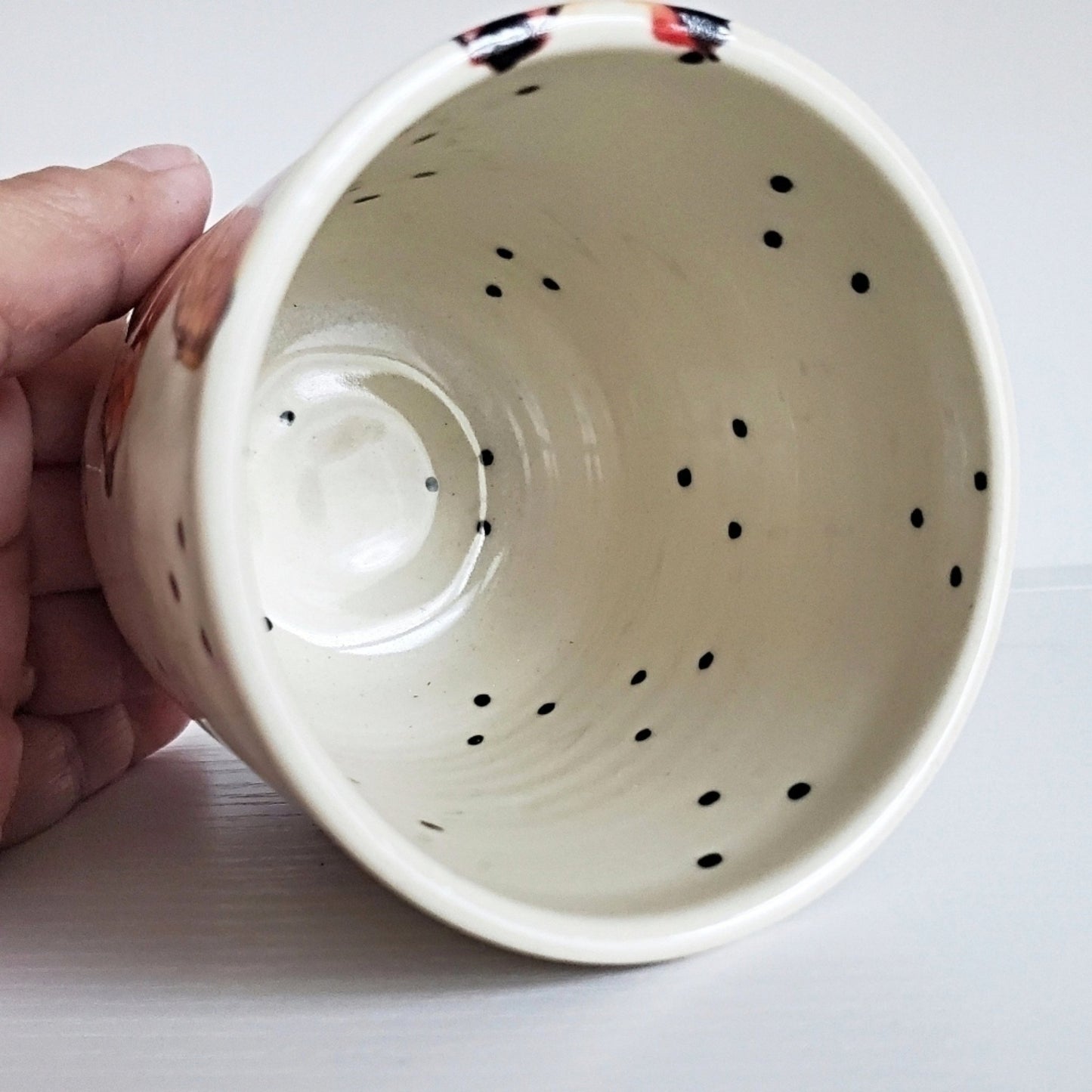 Handmade Stoneware Cup - Bold Red & Orange Daisy