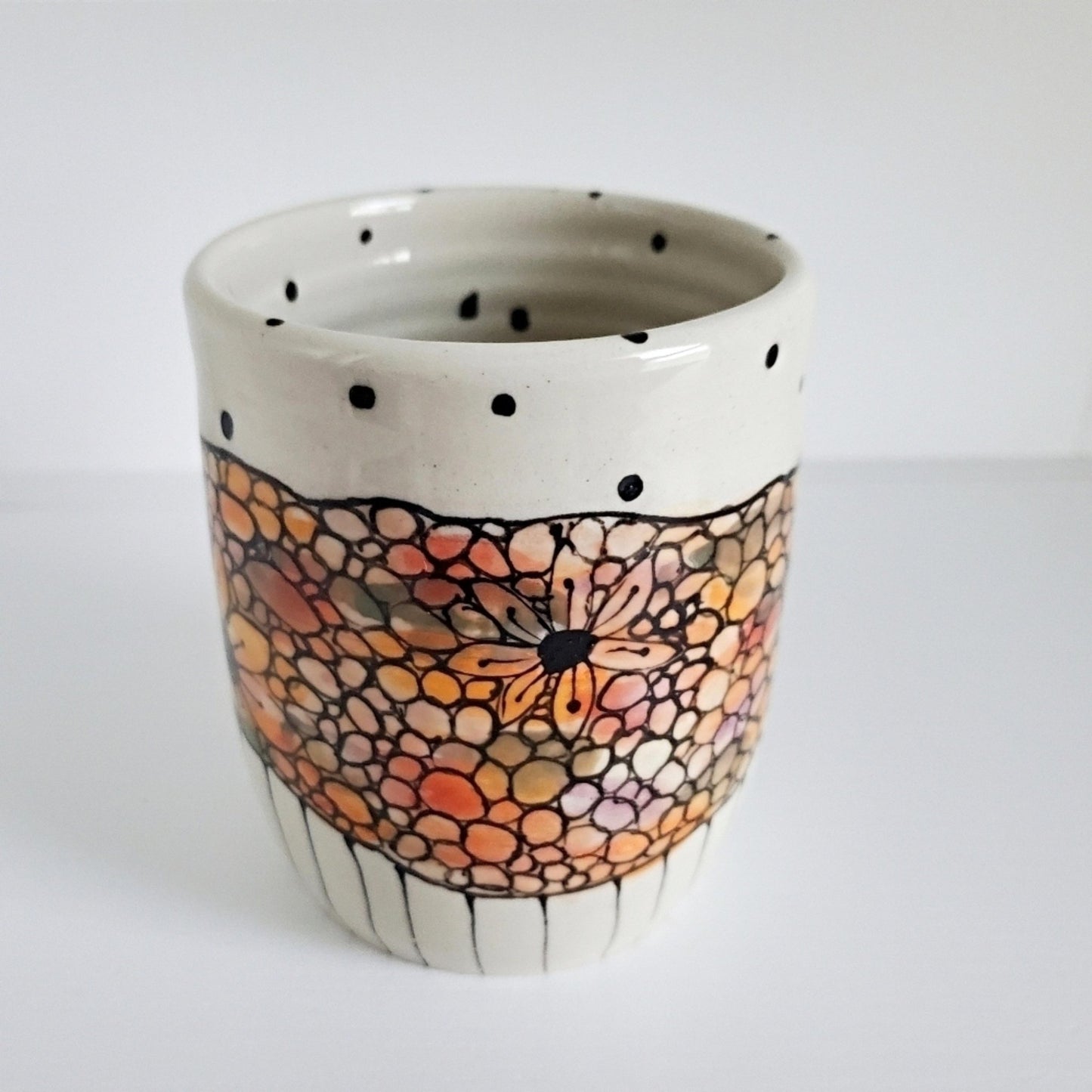 Handmade Cup & Saucer Set - Stainglass Mosaic Design Orange & Peach