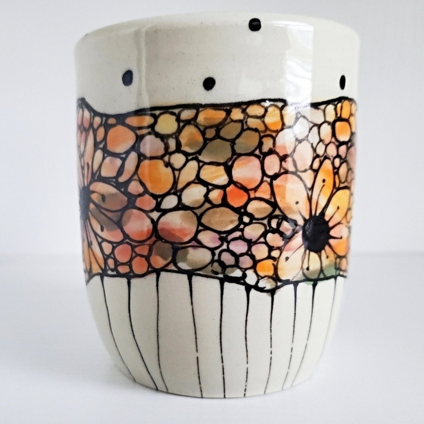 Handmade Cup & Saucer Set - Stainglass Mosaic Design Orange & Peach