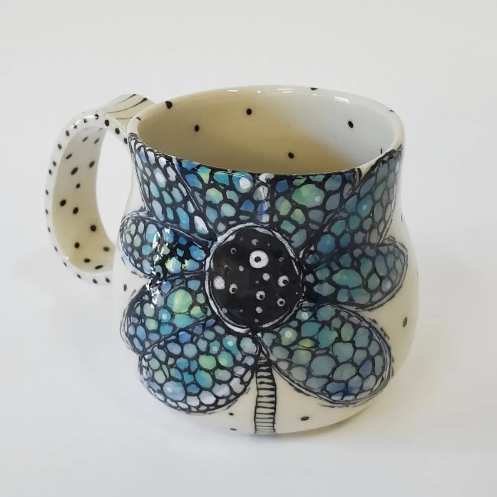 Hand-Painted Blue Daisy Mug - A Splash of Cheer