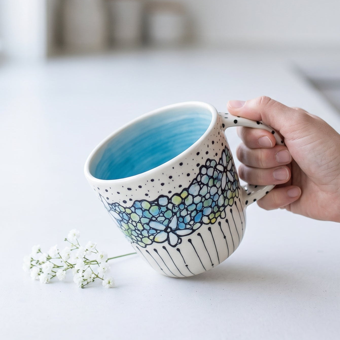 Studio photo of Everyday JOY - Colorful Mug | Bubble Bloom in Blue in lifestyle