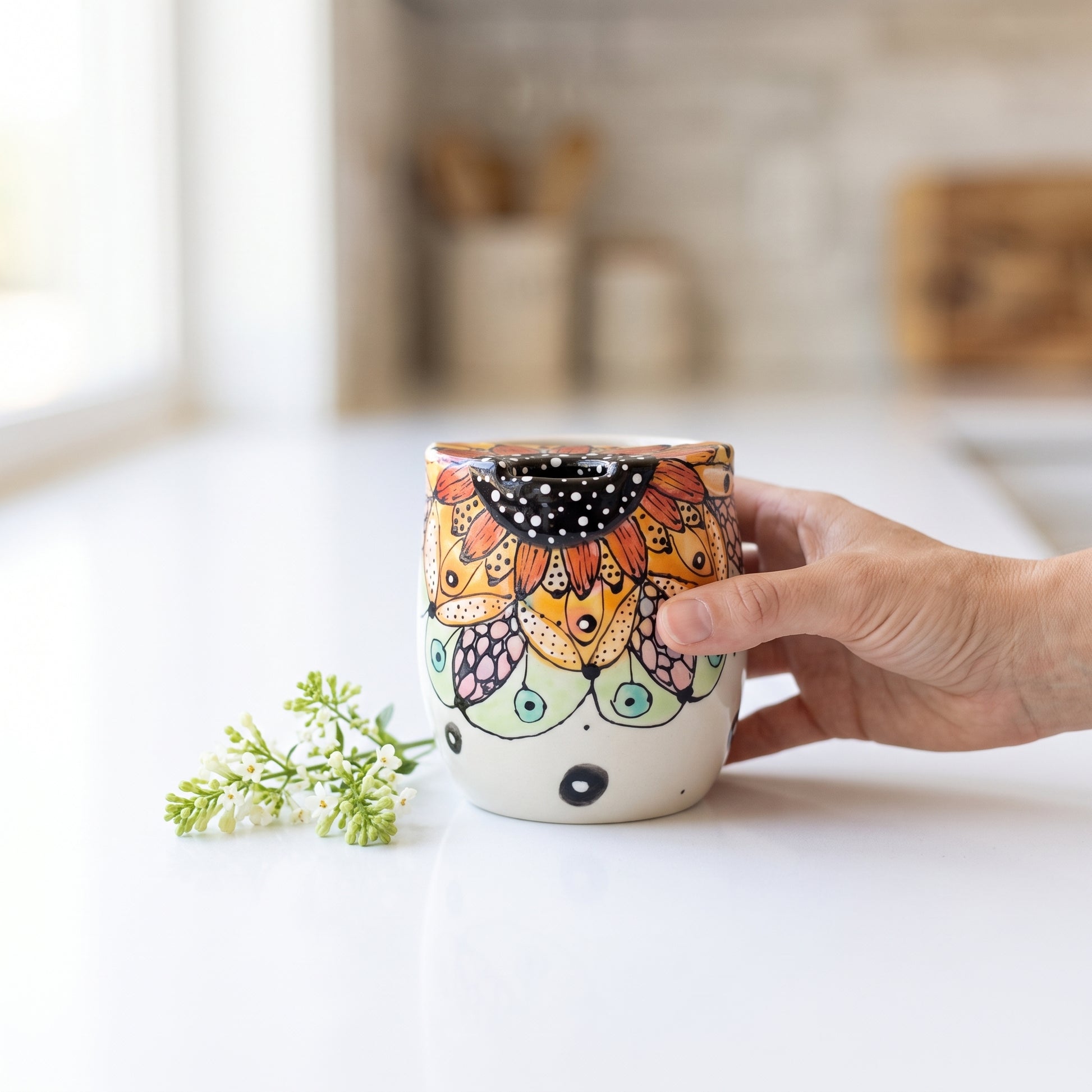 Studio photo of Everyday JOY - Sippy | Travel Cup | Red & Orange Summer Bloom in lifestyle