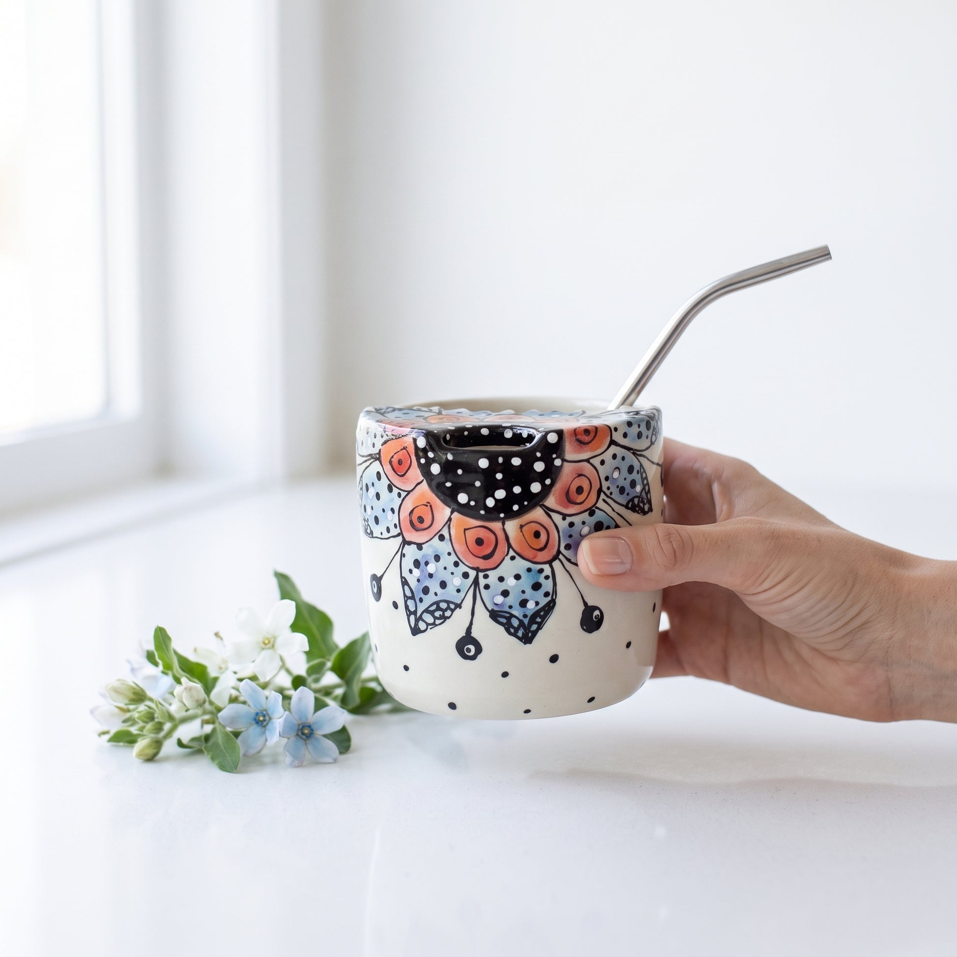 Studio photo of Everyday JOY - Sippy | Travel Cup | Red & Blue Flower in lifestyle